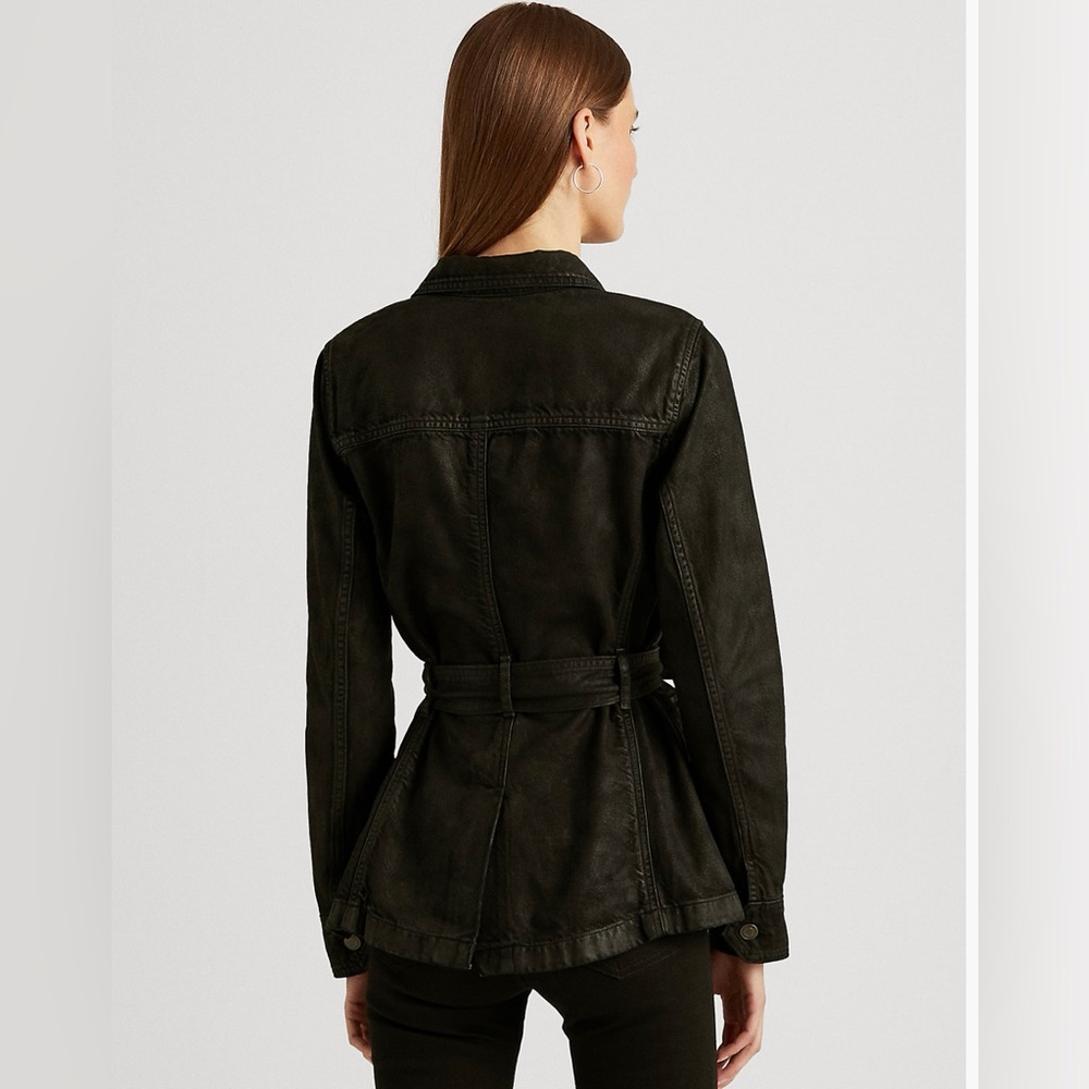 NWT Ralph Lauren Plus Size Black Onyx Belted Coated Denim Trucker Jacket Sz 14W - Picture 2 of 11